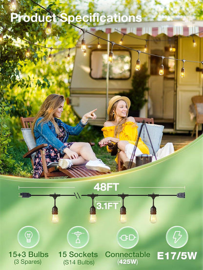 8 FT Outdoor String Lights Commercial Grade Weatherproof Strand